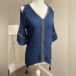 Democracy Navy Blue Bohemian Blouse